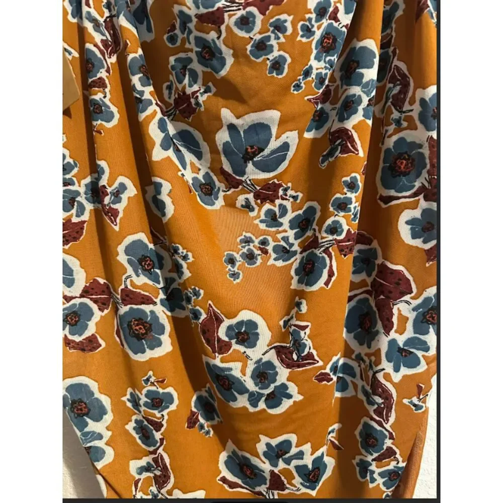 138 Ava & Viv Mustard Floral Ruched Midi Skirt – Plus Size